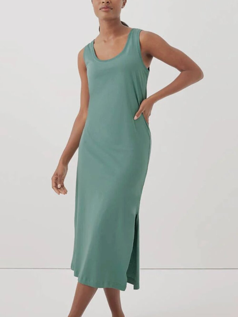 Pact Organic Cotton Softspun Midi Tank Dress Sage Green sz XXXL Preppy Vacation